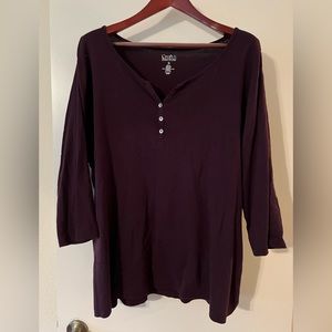 Croft & Barrow Botton V-Neck T, Purple, 3X